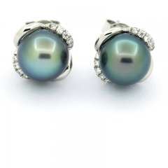 Orecchini in Argento e 2 Perle di Tahiti Rotonde C 8.3 mm