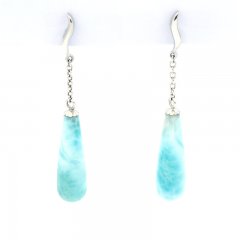 Orecchini in Argento e 2 Larimar - 22 x 7 mm - 3.9 gr