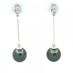 Orecchini in Argento e 2 Perle di Tahiti Semi-Barocche AB 8.5 mm
