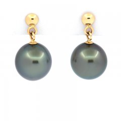 Orecchini in Oro 18k e 2 Perle di Tahiti Semi-Rotonda B 8.2 mm