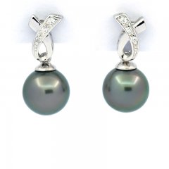 Orecchini in Argento e 2 Perle di Tahiti Semi-Rotonda B 8.2 mm