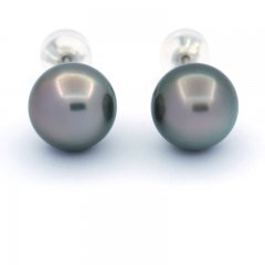 Orecchini in Argento e 2 Perle di Tahiti Rotonde C 10.8 mm