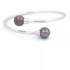 Braccialetto in Argento e 2 Perle di Tahiti Rotonde C 10.4 mm