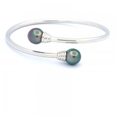 Braccialetto in Argento e 2 Perle di Tahiti Semi-Barocche B 9.5 mm