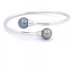 Braccialetto in Argento e 2 Perle di Tahiti Rotonde C 10.3 mm