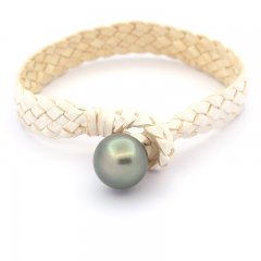 Braccialetto in Cuoio e 1 Perla di Tahiti Semi-Baroccha C 13.5 mm