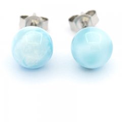 Orecchini in Argento e 2 Larimar - 8.2 mm - 1.7 gr