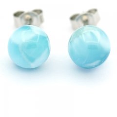 Orecchini in Argento e 2 Larimar - 8.1 mm - 1.6 gr