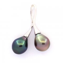 Ciondolo in Argento e 2 Perle di Tahiti Semi-Barocche B 8.8 et 8.9 mm