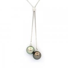 Collana in Argento e 2 Perle di Tahiti Rotonde B/C 8.7 e 8.9 mm