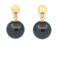 Orecchini in Oro 18K e 2 Perle di Tahiti Rotonde A 8.8 mm