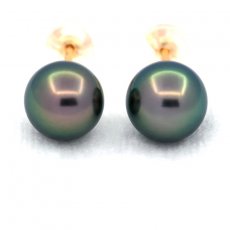 Orecchini in Oro 18K e 2 Perle di Tahiti Rotonde A & B 8.5 mm