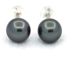 Orecchini in Oro bianco 14K e 2 Perle di Tahiti Rotonde B/C 8.2 mm