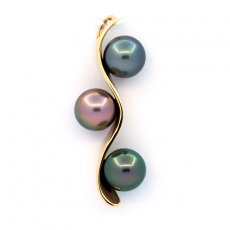 Ciondolo in Oro 18K e 3 Perle de Tahiti Rotonde B 8.4 mm