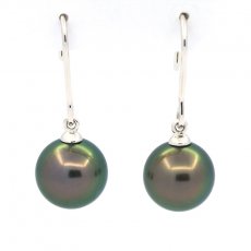 Orecchini in Oro 18K e 2 Perle di Tahiti Rotonde B 9.3 mm