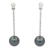 Orecchini in Argento e 2 Perle di Tahiti Rotonde B/C 8.8 mm