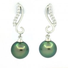 Orecchini in Argento e 2 Perle di Tahiti Rotonde C+ 8.5 mm