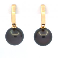 Orecchini in Oro 18K e 2 Perle di Tahiti Rotonde B 9.5 mm