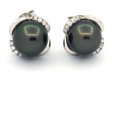 Orecchini in Argento e 2 Perle di Tahiti Rotonde C 8.1 mm