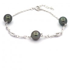 Braccialetto in Argento e 3 Perle di Tahiti Semi-Rotonde B 8.2 mm