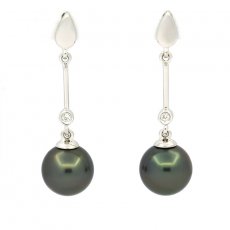 Orecchini in Argento e 2 Perle di Tahiti Rotonde C 8.6 mm