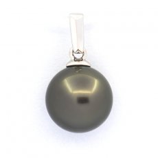 Ciondolo in Oro bianco 18K e 1 Perla di Tahiti Rotonda B 8.9 mm