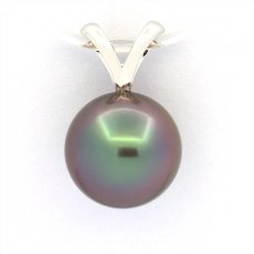 Ciondolo in Oro bianco 18K e 1 Perla di Tahiti Rotonda A 9.6 mm