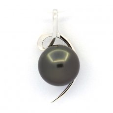 Ciondolo in Oro bianco 18K e 1 Perla de Tahiti Rotonda B 9.4 mm