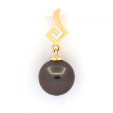 Ciondolo in Oro 18K e 1 Perla de Tahiti Rotonda A 9 mm