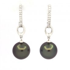 Orecchini in Argento e 2 Perle di Tahiti Rotonde B/C 9.6 mm