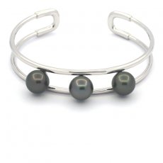 Braccialetto in Argento e 3 Perle di Tahiti Rotonde C 9.1 a 9.2 mm