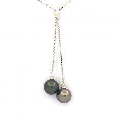 Collana in Argento e 2 Perle di Tahiti Rotonde C 8.9 mm
