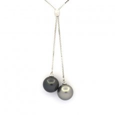 Collana in Argento e 2 Perle di Tahiti Rotonde C 9.9 mm