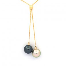Collana in Oro 18K e 2 Perle di Tahiti Rotonde A 9.2 e 9.3 mm