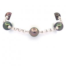 Braccialetto in Argento e 5 Perle di Tahiti Semi-Rotonde B 9.7 a 9.9 mm