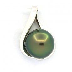 Ciondolo in Oro bianco 14K e 1 Perla de Tahiti Rotonda B+ 9 mm
