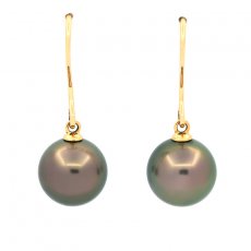 Orecchini in Oro 18K e 2 Perle di Tahiti Rotonde B 9.6 mm