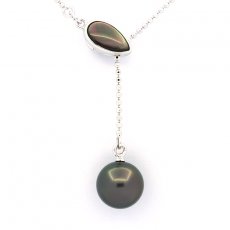 Collana in Argento e 1 Perla di Tahiti Rotonda B 9.3 mm