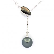 Collana in Argento e 1 Perla di Tahiti Rotonda B 8.7 mm