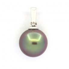 Ciondolo in Oro bianco 18K e 1 Perla di Tahiti Rotonda A 9.3 mm