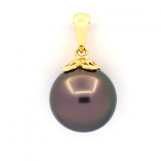 Ciondolo in Oro 18K e 1 Perla de Tahiti Rotonda A 10.7 mm