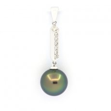 Ciondolo in Oro bianco 14k + 7 diamanti e 1 Perla de Tahiti Rotonda B 10.1 mm
