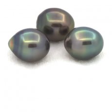 Lotto di 3 Perle di Tahiti Semi-Barocche B di 9.5 a 9.8 mm