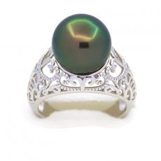 Anello in Argento e 1 Perla di Tahiti Rotonda C+ 11.7 mm