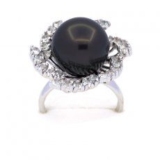 Anello in Argento e 1 Perla di Tahiti Rotonda C 14 mm