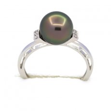 Anello in Argento e 1 Perla di Tahiti Rotonda B 9 mm