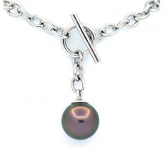 Braccialetto in Argento e 1 Perla di Tahiti Rotonda C 10.7 mm