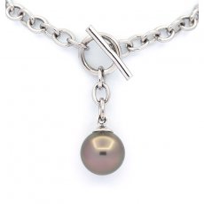 Braccialetto in Argento e 1 Perla di Tahiti Rotonda C 10.5 mm