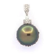 Ciondolo in Oro bianco 18k + 35 diamanti e 1 Perla de Tahiti Rotonda B 15.2 mm
