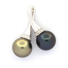 Ciondolo in Argento e 2 Perle di Tahiti Rotonde C 10.2 mm